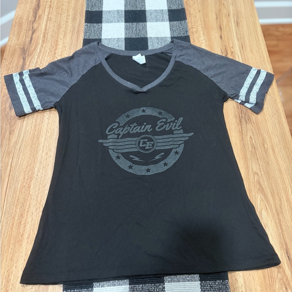 District Black and Gray V Neck Tee